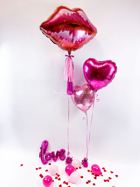 Folienballon "Kussmund" + Herzen + love
