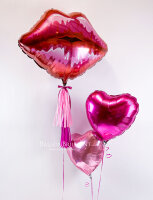 Folienballon "Kussmund" + Herzen + love