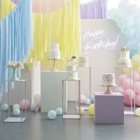 Cake Topper - Happy Birthday Pom Poms and Flags - Pastel -Foiled